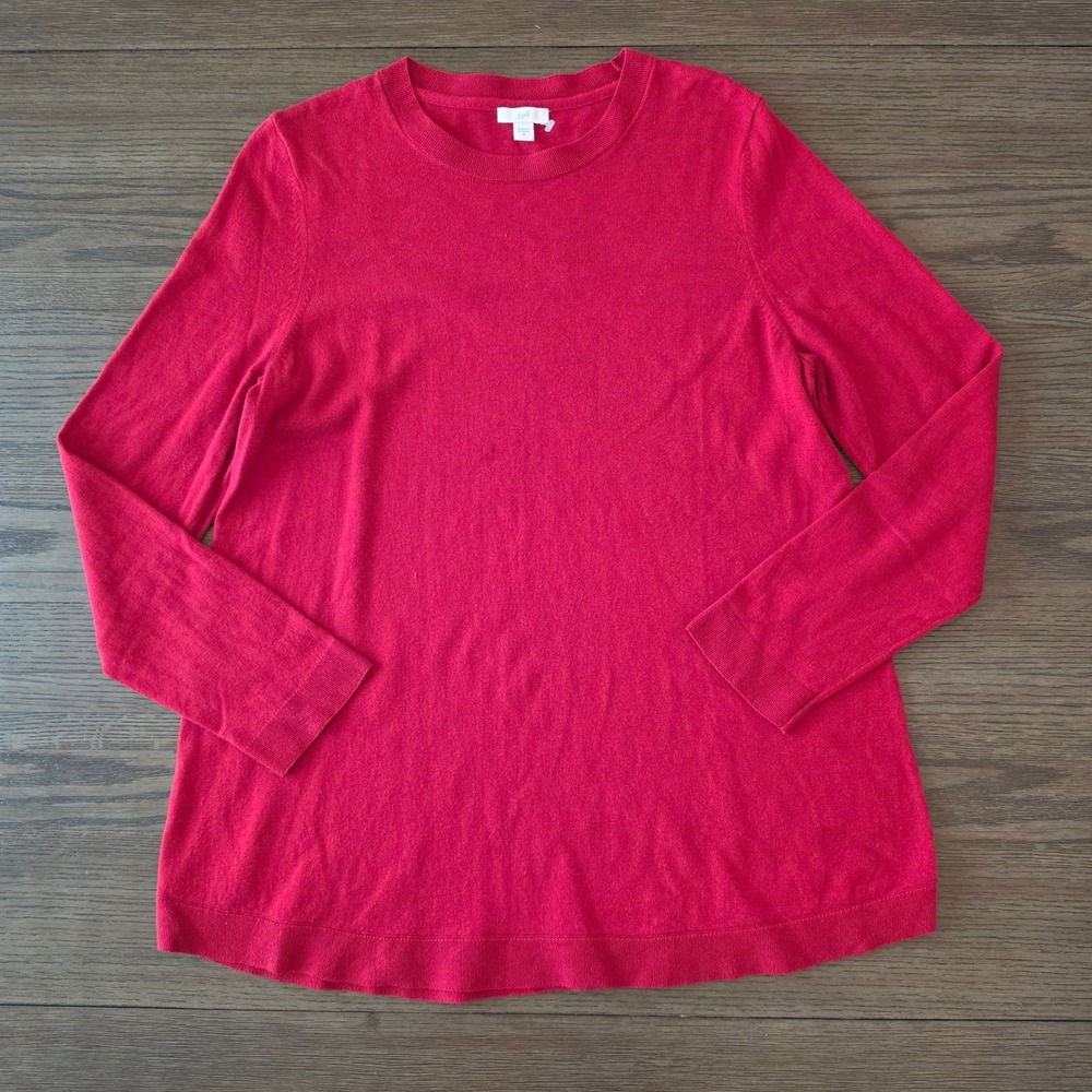 J. Jill Womens Red A-Line Knit Sweater Crew Neck Cotton Blend Size M